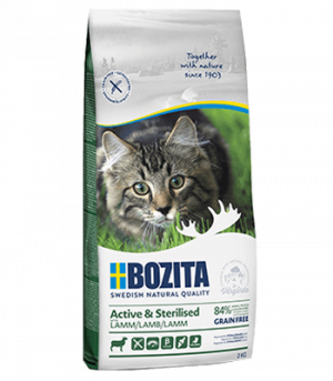 Bozita Feline Grain Free Active & Sterilised Lamb - sausā barība kaķiem 2kg. Cena norādīta par 1 gb. un ir spēkā pasūtot 2 gb.